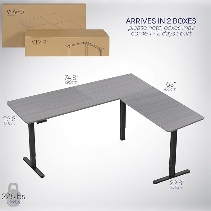VIVO Electric Corner 75 x 63 inch L-Shaped Standing Desk, Memory Height Adjustment, Dark Gray Top Black Frame, DESK-E3CTG-75