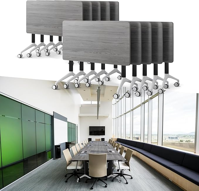 Goakwwuz Conference Room Table, Folding Conference Tables,Thicken Grey Tabletop,Flip Top Wooden Seminar Meeting Room Table for Conference Room Offices (10, Grey, 70.8”)