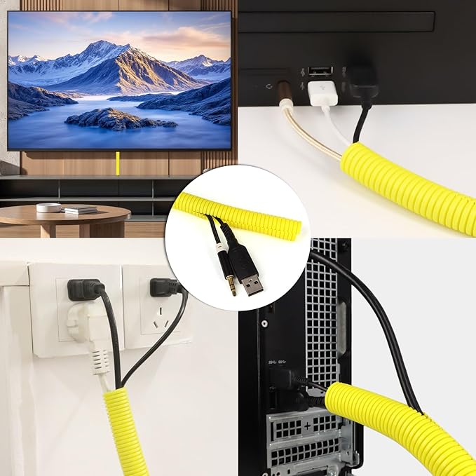 Split Wire Loom Tubing, 10,25ft Cord Protectors from Pets No Chew, Flexible Wire Covers Cord Protectors, Protective Split Cable Sleeve for Automotive Home Industrial Wires(Yellow, 0.51inch-10ft)