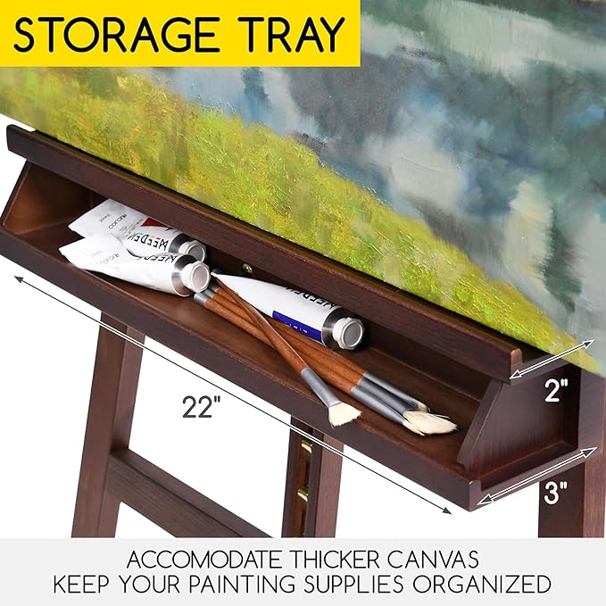 MEEDEN Large Painters Easel Adjustable Solid Beech Wood Artist Easel, Studio Easel for Adults with Brush Holder, Holds Canvas up to 48" - Walnut