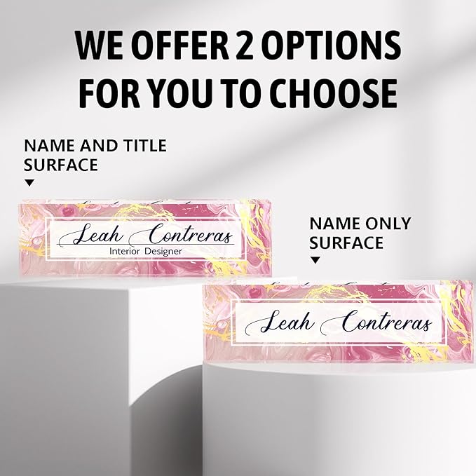 AZUFEMOS Personalized Name Plate for Desk Custom Acrylic Desk Name Plate Custom Employee Appreciation Gifts Office Gifts for Women, Men, Boss, Coworkers, Teacher, Nurse (Pink Flow Gold)
