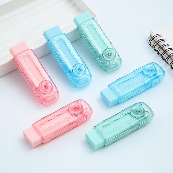 M&G 6 Pack Sliding Retractable Rubber Erasers, Push-Pull Large Pencil Erasers with Transparent Plastic Sleeve, Soft Rubber Erasers for Office, Drafting, and Everyday Use