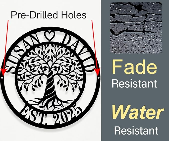 HYTSIGN Personalized Tree of Life Metal Sign, Custom Tree of Life Wall Art, Medium Size, Metal Material, Perfect for Wall Decor, Home Gifts Indoor and Outdoor, Wedding, Anniversary, Couple, Family