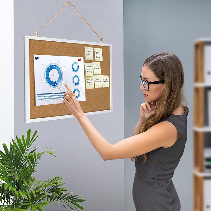 Cork Board Bulletin Board 12 x 7.8 Inches with Rectangle White Frame Hanging Pin for Walls Office Message Board or Vision Board Decoration