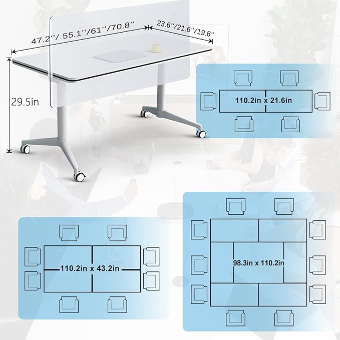 Conference Table,55.1''Folding Conference Room Table for 4-12 People,Mobile Flip Top MeetingTraining Table with Different Coulor and Styles for Offices, Classrooms,Meeting Room (4, 47.2''C)