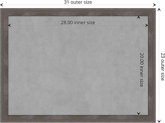 Amanti Art Grey Framed Magnetic Board 23x31 Medium Vision Board for use with Magnets, 100% Metal Sheet to Display Items as Office Decor or for Home Organization in mudroom, Kitchen or Kids Room