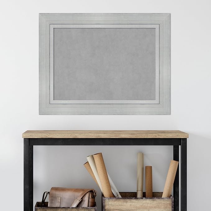 Amanti Art Silver Framed Magnetic Board 27x35 Medium Vision Board for use with Magnets, 100% Metal Sheet to Display Items as Office Decor or for Home Organization in mudroom, Kitchen or Kids Room