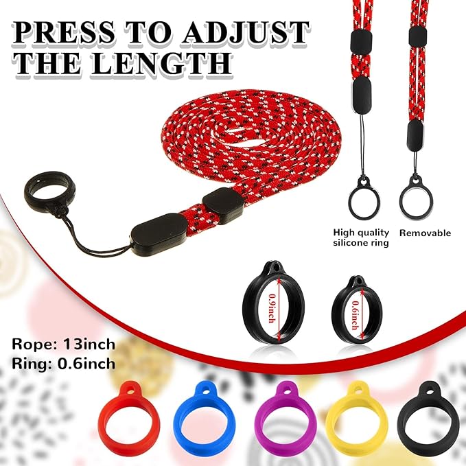 Chinco 16 Pcs Anti Lost Lanyard Set Include 2 Necklace Lanyards Safety Neck Strap with 14 Silicone Ring Soft Protective Ring(Blue, Red)