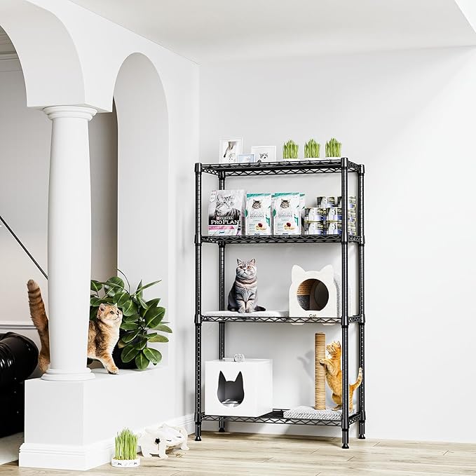 M MZG 1000 lbs 4 Tier Shelf Metal Storage Shelves Shelving Wire Rack Heavy Duty Closet Organizers for Garage Kitchen Bathroom Laundry Black 13.8" D x 35.4" W x 59.5" H