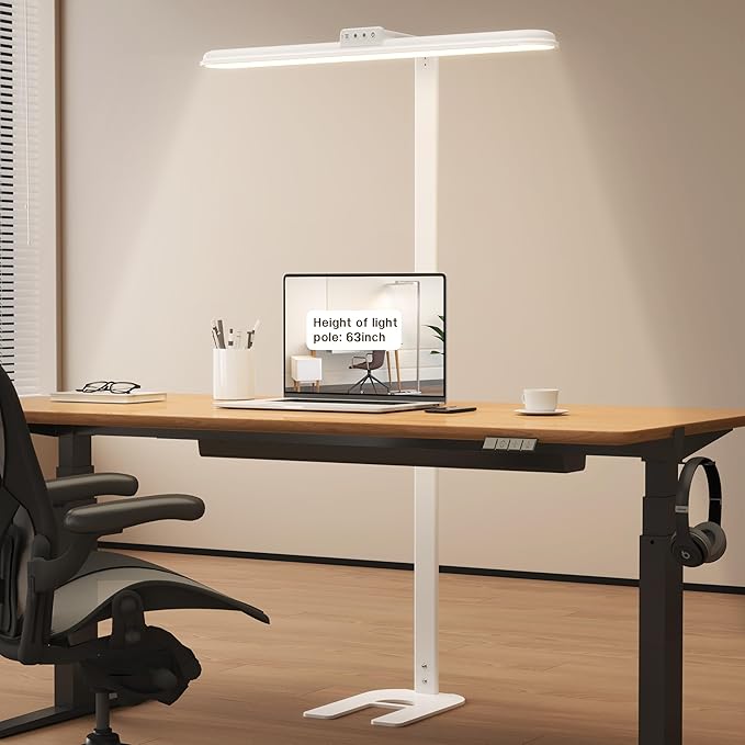 AKRRYR LED Desk Lamp for Home Office, Double Head Desk Lamp,24W Dimmable Desk Light 5 Color 5 Brightness Levels Office Lamp, Adjustable Gooseneck Office Light Eye Protection (White-Large Desk lamp)
