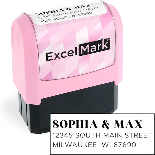 ExcelMark Address Stamp - Custom Return Address Stamp with Elegant Designs, Vibrant Colors & Patterns – Perfect for Mail, Invitations & Gifts (Pink Mount, The Statement)