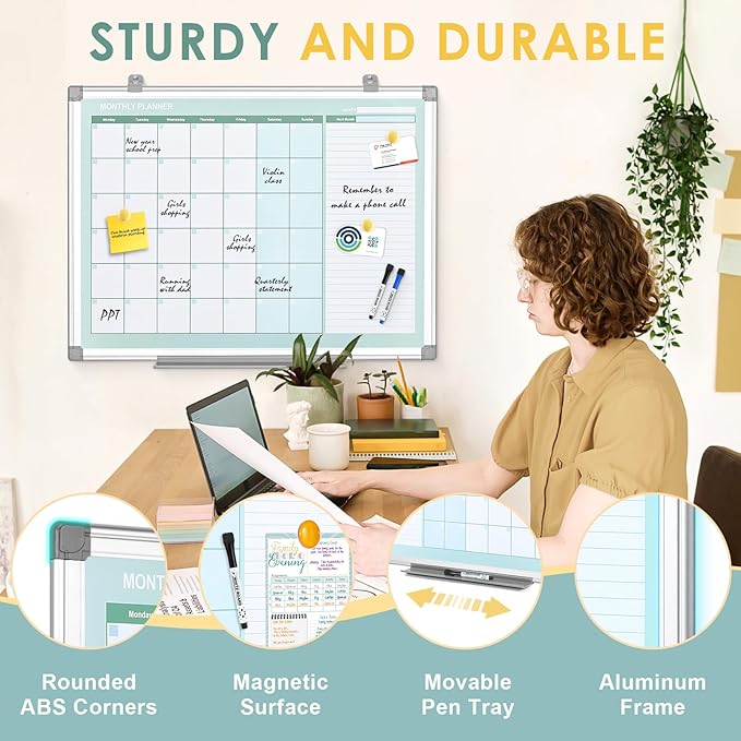 MAKELLO Dry Erase Calendar for Wall 36" x 24", Large White Board Calendar with Next Month for Office, Family, Kitchen and Bedroom