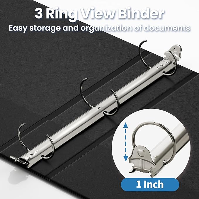 SUNEE 3 Ring Binder 1 Inch 1 Pack, Clear View Binder Three Ring PVC-Free (Fit 8.5x11 Inches) for School or Office Supplies, Black