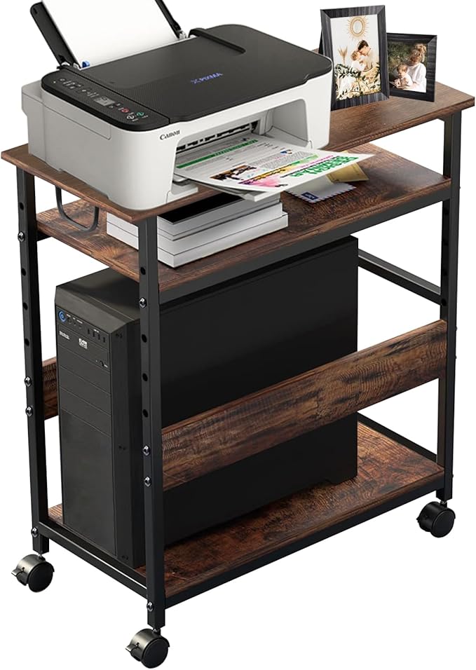 TooCust Computer Tower Stand, Computer & Machine Carts, Computers Towers Floor Stand, PC Towers Shelf, 3-Tier PC Tower Floor Stand with Side Shelf, Mobile Rolling CPU Holder Cart for Home Office