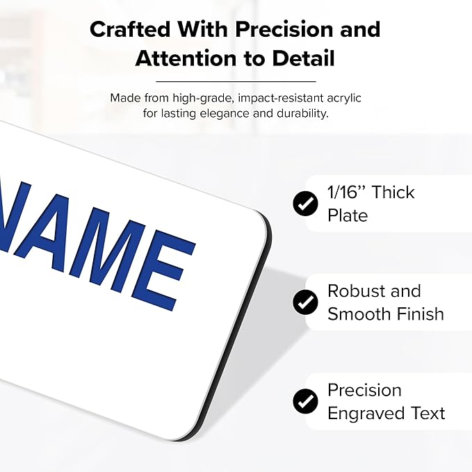Custom Engraved Name Tags, Magnetic White and Blue Name Tags, Personalized Name Tags, 1x3 Inches, Durable Engravable Impact Material, Made in The USA by My Sign Center
