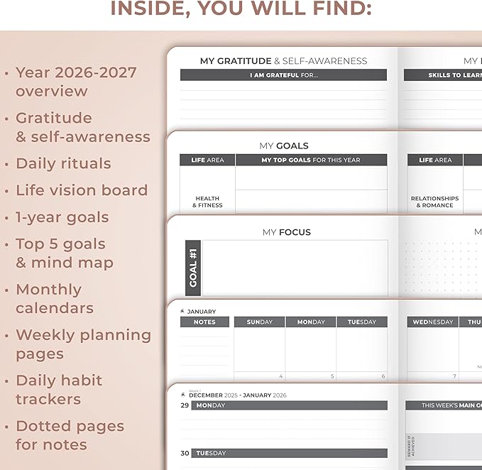 Clever Fox Dated Planner 2026-2027 – Weekly Life Planner Notebook for Time Management – Planner with Habits Tracker & To-Do List (Rose Gold)