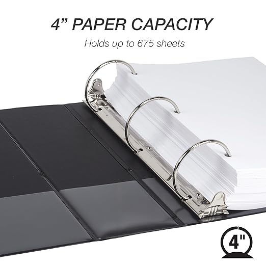 Samsill 4 Inch 3 Ring Binders, Made in USA, Economy Round Ring, Clear View Cover, 675 Sheet Capacity - for School, Home, Office - Black, 6 Pack