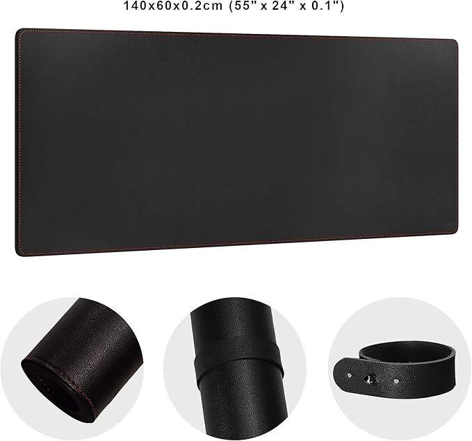 ZORESYN 4XL Oversized Large Mouse Pads (55" x 24") - PU Leather Extended Large Gaming Mousepad Desk Mat - Nonslip Base and Waterproof Desktop Keyboard Extended Mouse Mat (Black, 4XL - Oversized)
