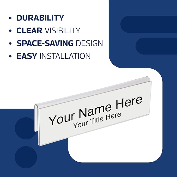 50-Pack 8.5" x 2" Acrylic Name Plate for 1" Cubicle Wall Glass – Custom Name Sign Holder – Single Sided Acrylic Display Stands - Placard Label Holder Use for Classroom, Offices, Office Door