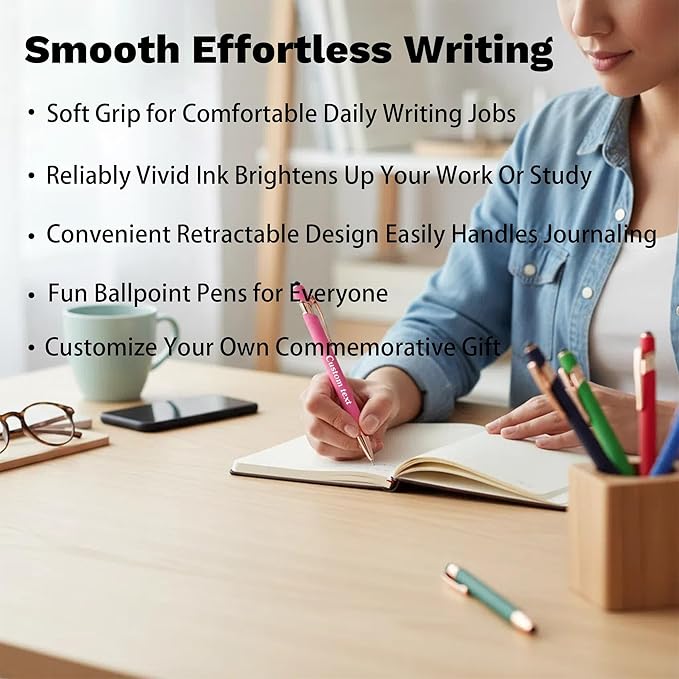CRME Bulk Custom Pens Personalized Customized Engraved Writing Pen with Name Logo Soft Grip Ball Point Pen for Men Women Smooth Writing Black Ink for Business School Office Supplies Dark Green Pens