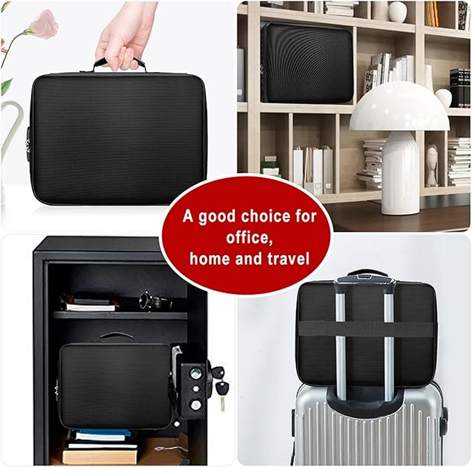Fireproof Document Organizer, Large Size with 2000F Heat Insulated Money Bag, Document Safe, Office Briefcase, Black