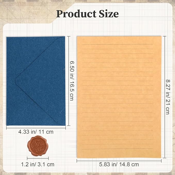 54 Pack Stationery Letter and Envelopes,Stationary Set Includ 30 Letter Paper 12 Envelopes and 12 Wax Seal Stickers for Love Letters,Party Invitations,Greeting Cards(Blue)