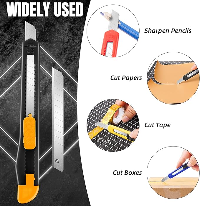 TIFICAL 30 Pack Box Cutter Retractable, Snap-Off 9MM Utility Knife, Auto-Lock Razor Knife for Home, School, Hobby Use, Compact Box Opener Exacto Knife for Cutting Boxes, Carton, Cardboard, Vinyl, Rope
