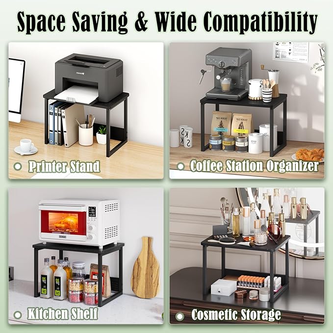 MARTY Desktop Printer Stand 2 Pack Printer Stand with Storage for Desk, Shelf Organzier for Home/Office Printer Riser Under Desk Small Table for Fax Machine Scanner(Black)