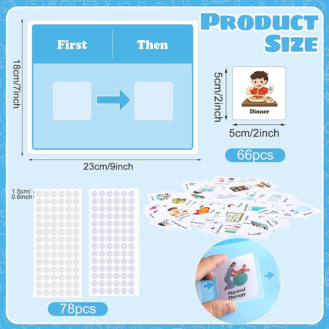 Ireer 1 Set First Then Visual Schedule for Kids 66 Communication Cards Autism Learning Materials for Special Education Classroom or at Home Kids Activity
