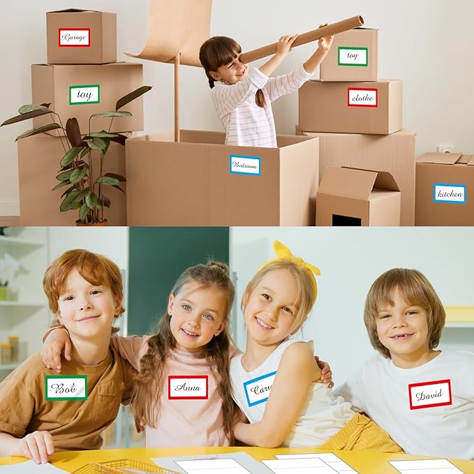 Removable Colored Labels Stickers, 3X5 Inch Removable Large Label Stickers for Moving Boxes and Storage Bins- Waterproof- Writable- Tear Resistant (Blue/Red/Green)