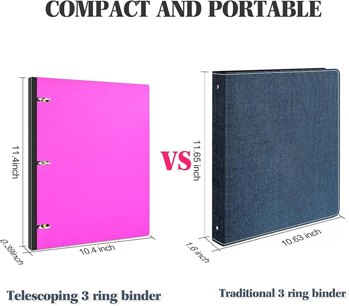 INFUN 1 INCH Telescoping 3 Ring Binder - 12PCS, Portable Plastic Binder with Telescoping Spine ，3 Ring Binders with Foldable Front Cover Holds 8.5" x 11" Paper for School,Office and Homes