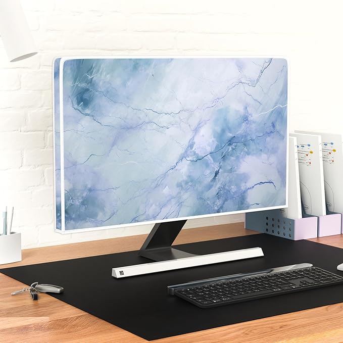 Baocicco Fashion Haze Blue Marble Computer Monitor Dust Cover 22, 23, 24, 25 Inch Full Body Cover for Display Screen Panel Case Computer Sleeve Compatible with iMac 24, 22-25 PC, Desktop and TV