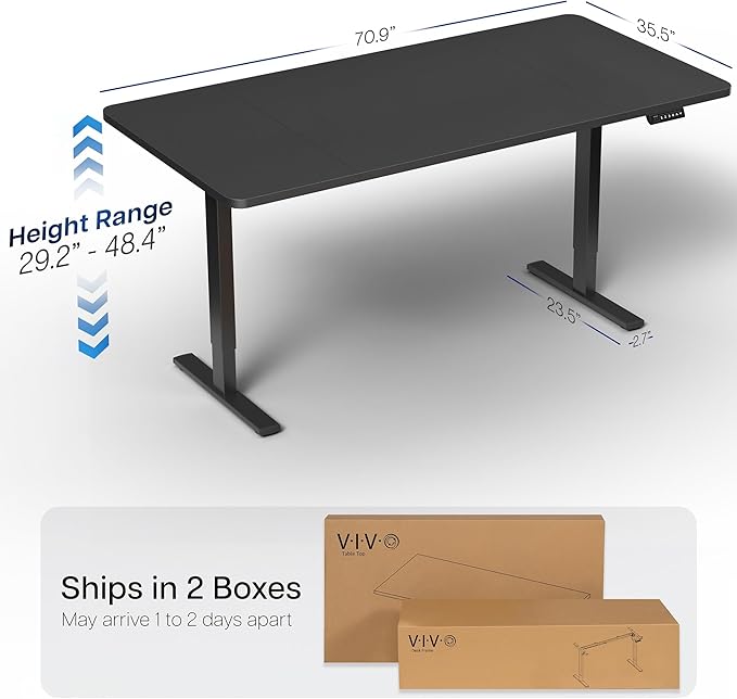 VIVO Electric 71 x 36 in Standing Desk, Memory Height Adjustment, 1B Series, Holds 220 lbs, Black Top Black Frame, DESK-KIT-1B7B-36