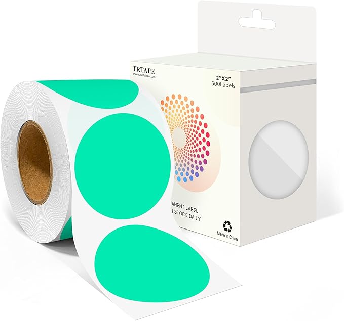 2 Inch Round Color Coding Labels (500 Count) - Aqua Dot Stickers Circle Labels with Dispenser Box for Warehouse, Filing, Industrial, Office Organization