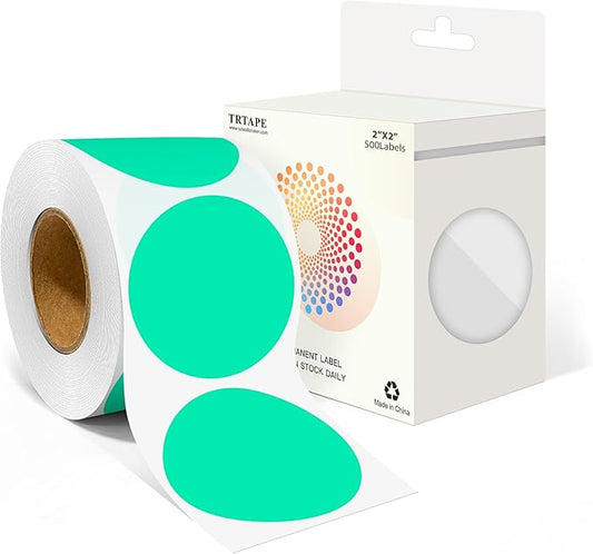 2 Inch Round Color Coding Labels (500 Count) - Aqua Dot Stickers Circle Labels with Dispenser Box for Warehouse, Filing, Industrial, Office Organization