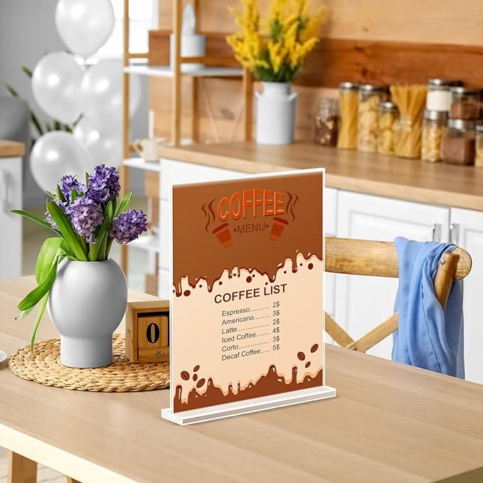 Enayplon Acrylic Sign Holder 8.5 x 11, Double Sided Sign Holder Stand, Plastic 6 Pack Table Paper Stand, Vertical Menu Flyer Stand, T Shape Table Flyer Holder