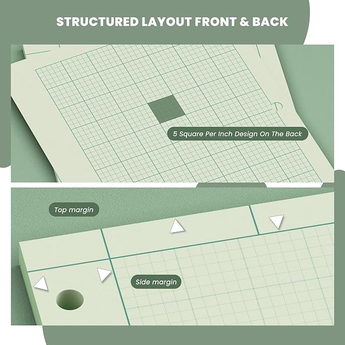 Engineering Paper 8.5 x 11, 3 Pack Engineering Notebook, 5x5 Quad Ruled, 3-Hole Punched Graph Paper, Top Binding Green Engineering Computation Pad 8.5 x 11, 100 Sheets/Pad Engineering Paper Notebook