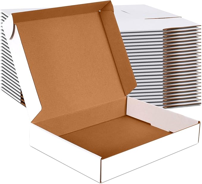 JOWLOT 12x9x2 inch Small Shipping Boxes Set of 25, White Corrugated Cardboard Box Literature Mailer for Mailing Packing Moving and Storage