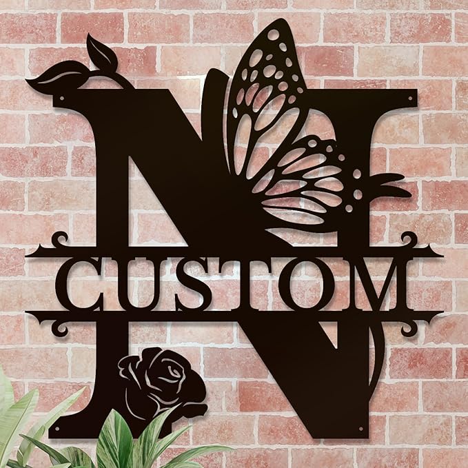 Personalized Custom Letter Name metal Signs,Custom Black Letter Monogram Wall Art Decor,Metal Signs Plaques Outdoor wall Decorative Signage (N)