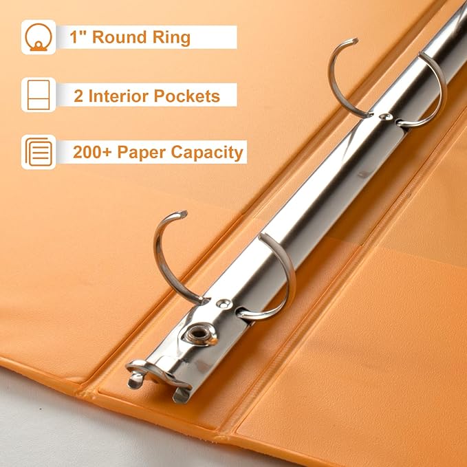 CIXILDTS 6-Pack 1-Inch Binder, Standard 3 Ring Binder Fit Letter Size Paper, Presentation View Binders, Orange