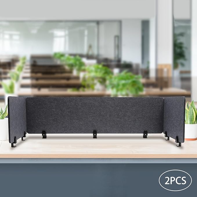 ReFocus Raw Clamp-On Acoustic Desk Divider Mounted Privacy Panel Set – Reduce Noise & Visual Distractions for Office, Study (Anthracite Gray, 2× Long (59"×16") + 4× Short (23.6"×16"))