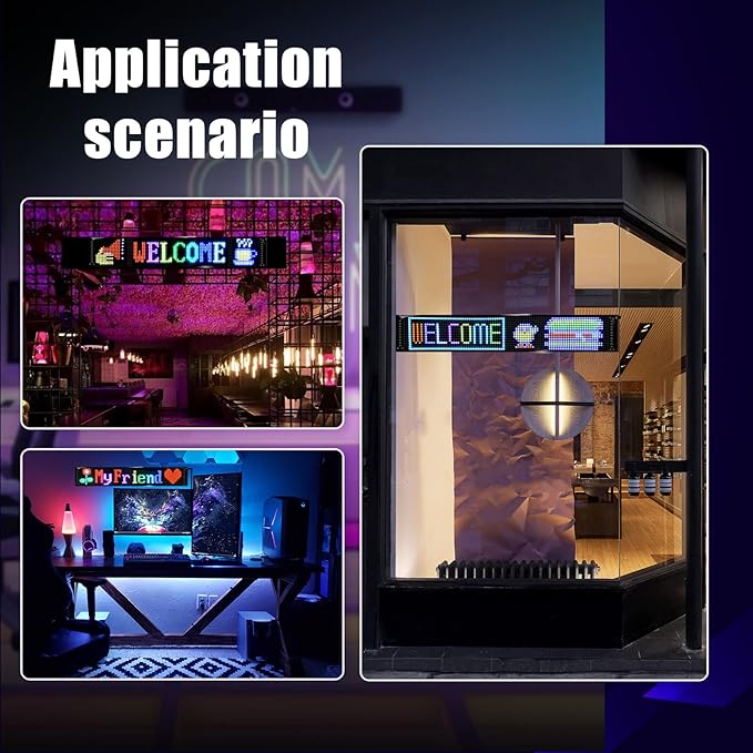XIAOOHO Programmable LED Car Sign,Scrolling LED Sign,Flexible LED RGB Message Display,Bluetooth APP,DIY Design Colours,Animations,Text, Graffiti