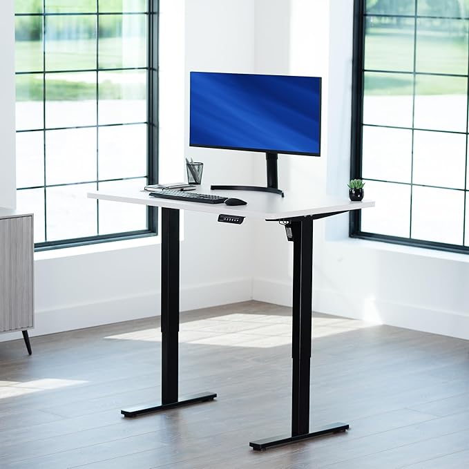 VIVO Electric 48 x 30 in Standing Desk, Memory Height Adjustment, 1B Series, Holds 220 lbs, One-Piece White Top, Black Frame, DESK-KIT-1B5W