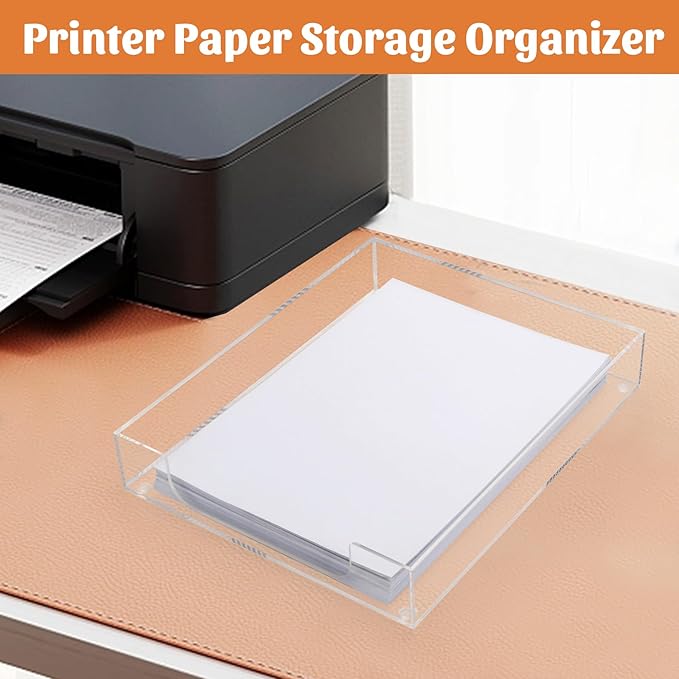 AZFUNN Acrylic Letter-Size Tray, Sturdy Heavy-Duty Clear Printer Paper Tray, Single-Tier Stackable File Storage Organizer for Office Home (1, Clear)