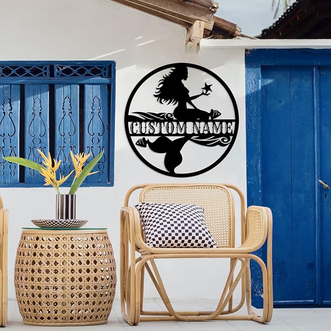 Custom Mermaid Metal Sign,Personalized Mermaid Name metal Signs,Mermaid Wall Decor,Beach Theme Decor, Girls Mermaid Room Decor,Metal Wall Decor (Style-2)