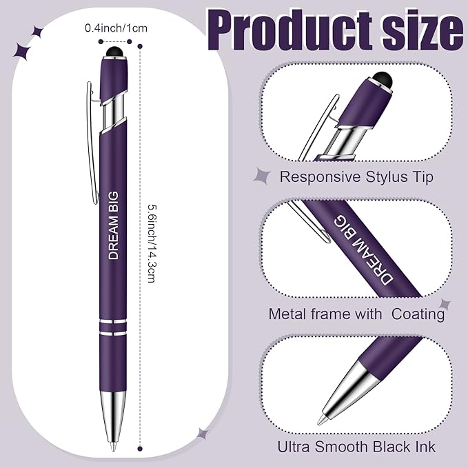 Zonon 12 Pcs Inspirational Pens Bulk Funny Ballpoint Pen with Stylus Tip Motivational Gifts for Valentine's Day Teacher Coworkers Nurse School Office Supplies(Dark Purple,Motivational Style)