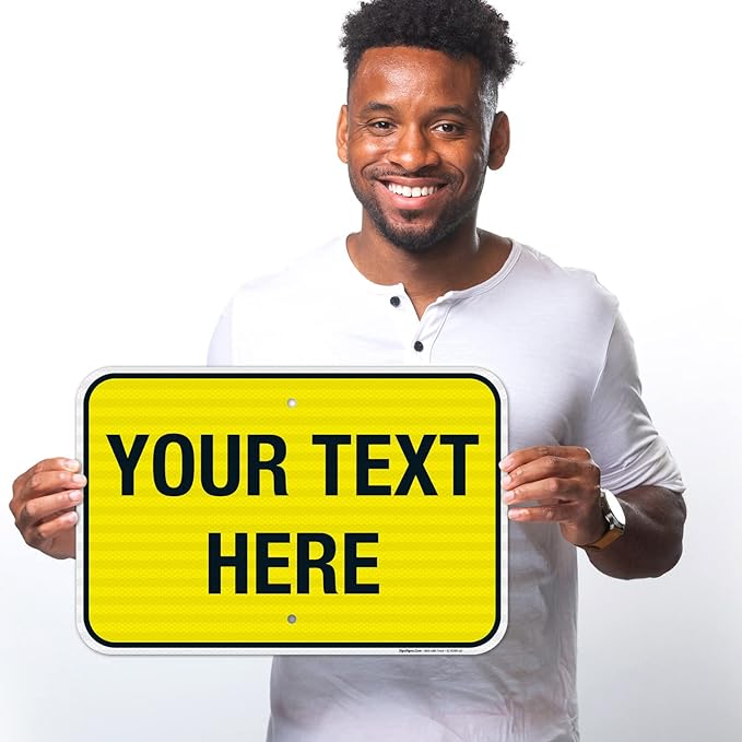 Personalized Custom Yellow Background Customize for Office, Business, Workplace, Home, Airbnb, Delivery Sign, 12x18 Inches, 3M EGP Reflective .063 Aluminum, Fade Resistant, Made in USA by Sigo Signs