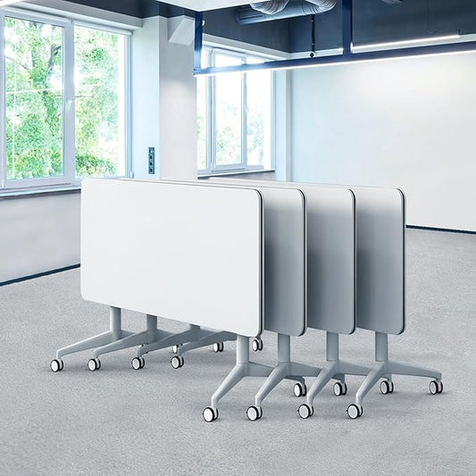 Goakwwuz Conference Room Table, Folding Conference Tables,Thicken Grey Tabletop,Flip Top Wooden Seminar Meeting Room Table for Conference Room Offices (4, White, 47.2“)