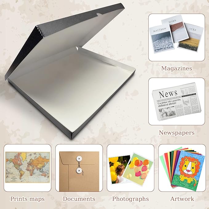 Golden State Art, Archival Folio Storage Box 11x14, Clamshell Design with Metal Edge, Preserve And Store Photos Documents Cards Prints Arts Crafts DIY, Gray
