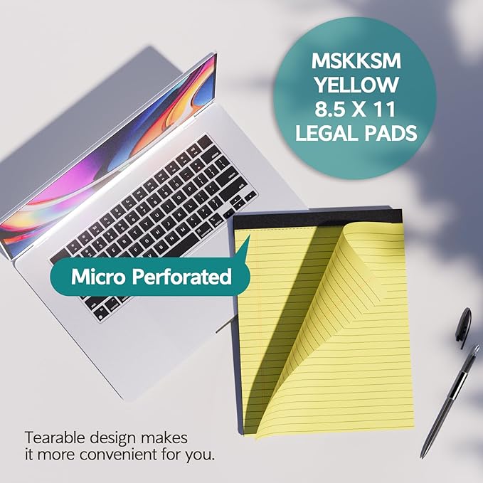 MSKKSM Legal Pads 8.5 x 11, 3 Pack Yellow Note Pads 8.5 x 11 Writing Pads(50 Sheets/Pad), Wide Ruled Legal Notepads, Lined Pads of Paper Yellow Paper Pads, for School, Home, Office, Business